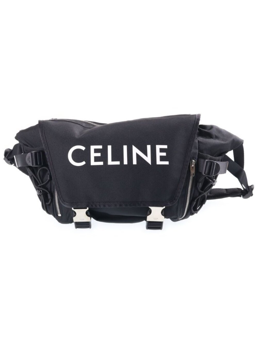 Celine Logo Trekking Messenger Bag Black Canvas Silver